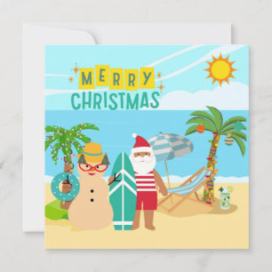 Cartão De Festividades Natal na Praia do Papai Noel