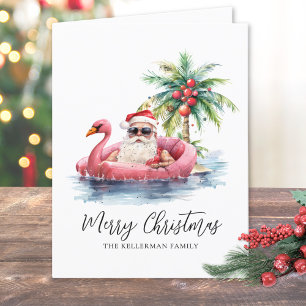 Cartão De Festividades Natal na Praia Tropical do Papai Noel