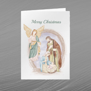 Cartão De Festividades Natal Natividade Angel Watercolor