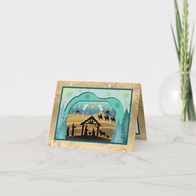 Cartão De Festividades Natal Natividade Bebê Jesus na cena de Manger (Frente)