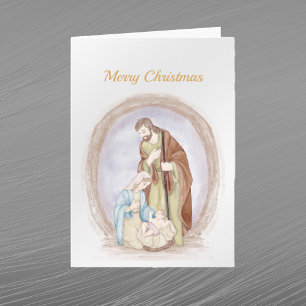 Cartão De Festividades Natal Natividade Jesus Mary Joseph Watercolor