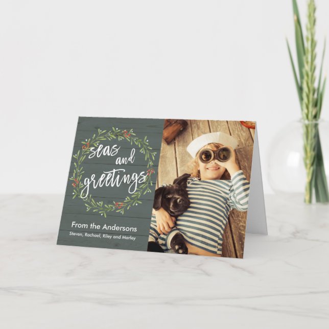 Cartão De Festividades Natal náutico com a sua fotografia (Frente)