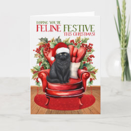 Cartão De Festividades Natal Negro Fluffy Gato FELIZ Festivo