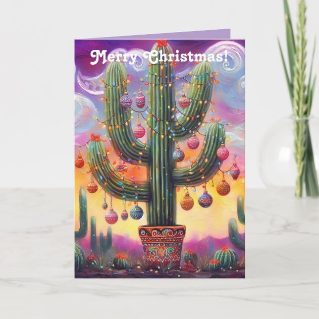Cartão De Festividades Natal no Deserto Sudoeste Saguaro Cactus (Frente)