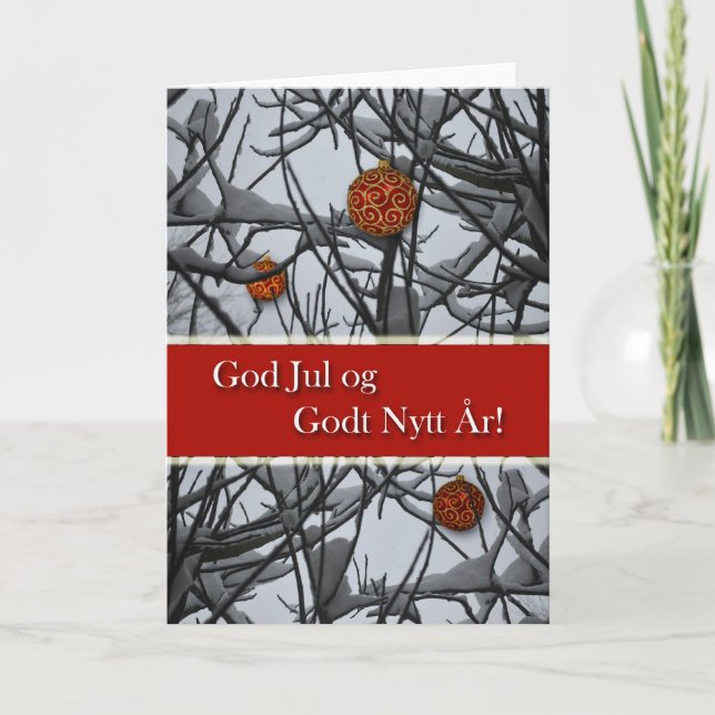 Cartão De Festividades Natal norueguês, Ornaments in Snow (Frente)