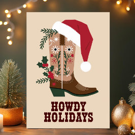 Cartão De Festividades Natal Ocidental Bota de Cowboy Howdy Holidays
