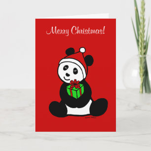 Cartão De Festividades Natal Panda Santa Hat