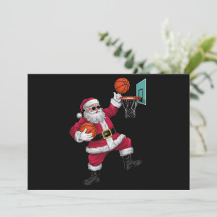 Cartão De Festividades Natal Papai Noel Arremessando Uma Bola De Basquete