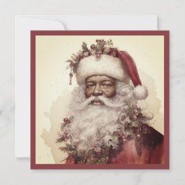 Cartão De Festividades Natal Papai Noel Preto - Rococó Vermelho e Folhage