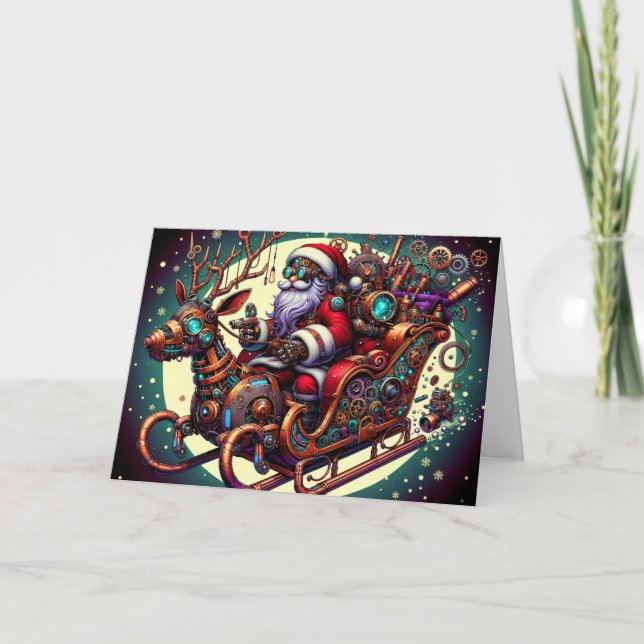 Cartão De Festividades Natal Papai Noel Steampunk (Frente)