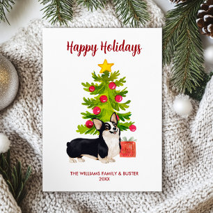 Cartão De Festividades Natal para a família de cães Corgi personalizados