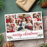 Cartão De Festividades Natal para a família de fotos 5 da Calligrafia Ver<br><div class="desc">A Carta de Natal Merry Collage da Família Fotográfica do Script de Caligrafia Moderno 5 inclui Watercolor Christmas Holly Berries - Script Vermelho</div>