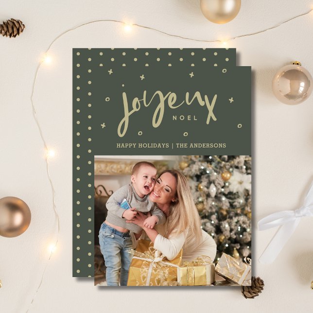 Cartão De Festividades Natal para a família Joyeux Noel (Joyeux Noel Family Photo Christmas Holiday Card)