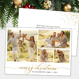 Cartão De Festividades Natal para Colagem de Fotos com Script Dourado Sim