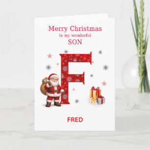 Cartão De Festividades Natal para Filho Adicione um Nome que Começa com F