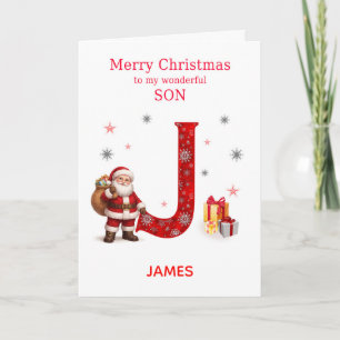 Cartão De Festividades Natal para Filho Adicione um Nome que Começa com J