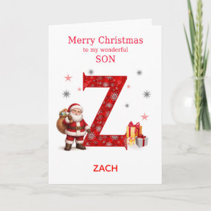Cartão De Festividades Natal Para Filho Adicione um Nome que Começa com Z