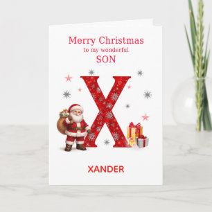 Cartão De Festividades Natal Para Filho Adicione um Nome que Comece com X