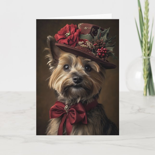 Cartão De Festividades Natal para o Yorkie vitoriano (Frente)