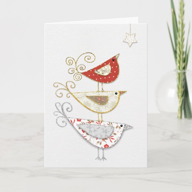 Cartão De Festividades Natal para três pequenos pássaros (Frente)