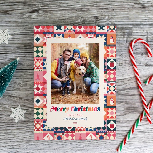 Cartão De Festividades Natal Patchwork Multicolor Foto Feriado (Criador carregado)