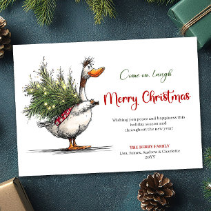 Cartão De Festividades Natal Pato Tolo Minimalista Divertido Cumprimento