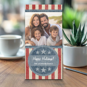 Cartão De Festividades Natal Patriótico 1 foto Bandeira Americana
