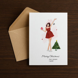 Cartão De Festividades Natal Personalizado Alegre Esboço Fofo