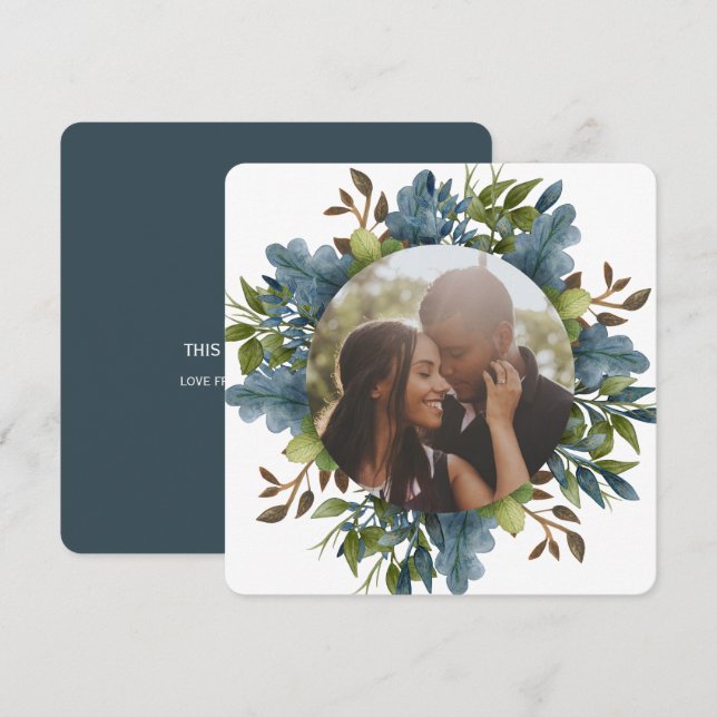 Cartão De Festividades Natal personalizado Blue Green deixa foto (Frente/Verso)