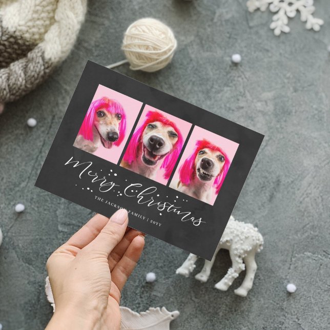 Cartão De Festividades Natal Personalizado com 3 Fotos do Animal de Estim (Criador carregado)
