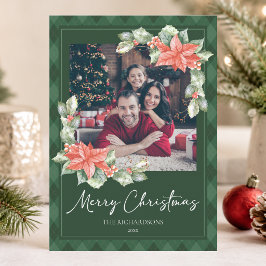 Cartão De Festividades Natal Personalizado com Foto de Plaid Holly