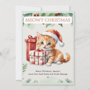 Cartão De Festividades Natal Personalizado com Gatinho Ginger Aquarela Fo
