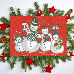 Cartão De Festividades Natal Personalizado da Família Snowman da Feliz Vi