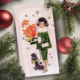 Cartão De Festividades Natal Personalizado Da Poinsettia E Dama De Poodle