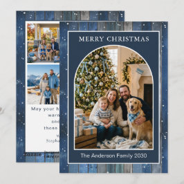 Cartão De Festividades Natal Personalizado de 5 Fotos em Madeira Azul Rús
