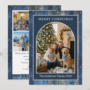 Cartão De Festividades Natal Personalizado de 5 Fotos em Madeira Azul Rús