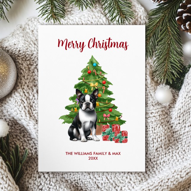 Cartão De Festividades Natal personalizado de Boston Terrier Dog (Criador carregado)