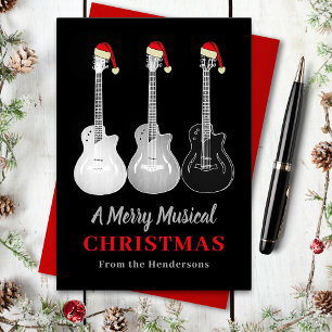Cartão De Festividades Natal Personalizado de Guitarra Legal Música Alegr