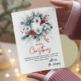 Cartão De Festividades Natal Personalizado do Buquê Floral Azul e Vermelh