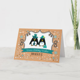 Cartão De Festividades Natal Personalizado do Casal Penguin Engraçado