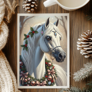 Cartão De Festividades Natal Personalizado do Cavalo Branco Festivo