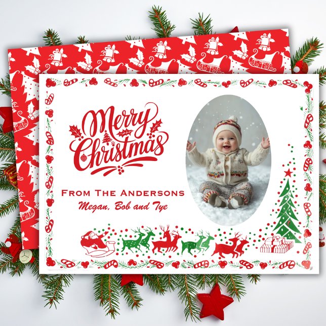 Cartão De Festividades Natal personalizado do século clássico do Médio (Classic Mid-Century Custom Photo Christmas Holiday Card)