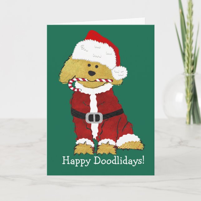 Cartão De Festividades Natal personalizado Goldendoodle Papai Noel (Frente)