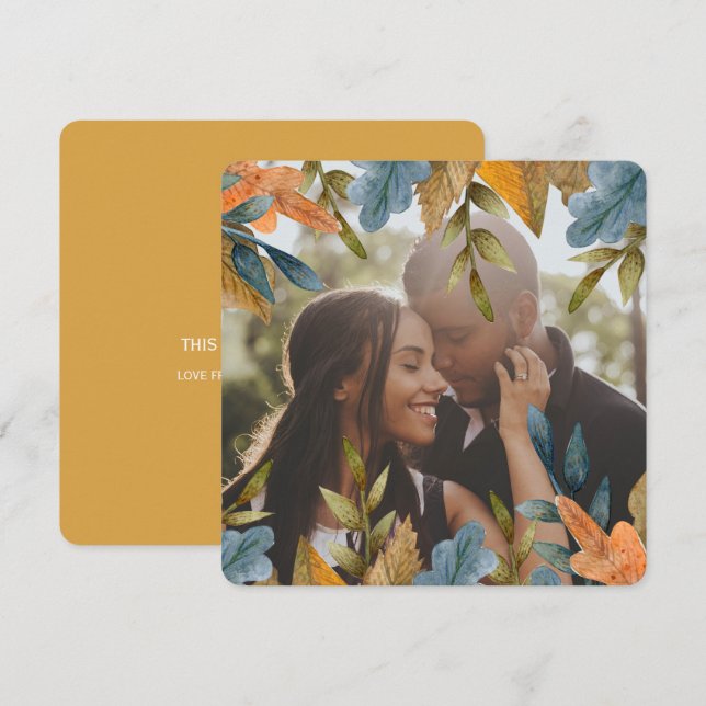 Cartão De Festividades Natal Personalizado Laranja Azul Deixa Foto (Frente/Verso)