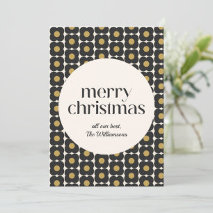 Cartão De Festividades Natal Personalizado MCM Flor Retro Preto Dourado