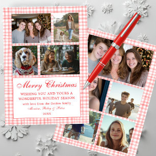Cartão De Festividades Natal Personalizado para Chic Gingham 9 Colagem de