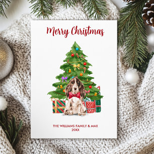 Cartão De Festividades Natal Personalizado para Família com Cão Spaniel