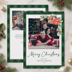 Cartão De Festividades Natal Personalizado Plaid Holly 2 Fotos