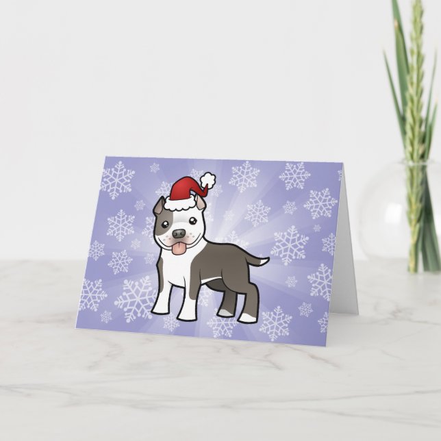 Cartão De Festividades Natal Pitbull / American Staffordshire Terrier (Frente)