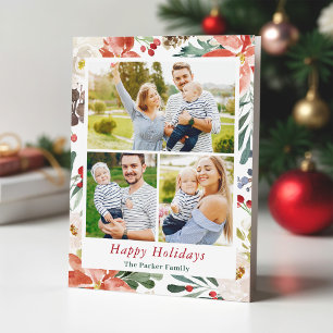 Cartão De Festividades Natal Poinsettia Holly Berries Floral 3 Foto